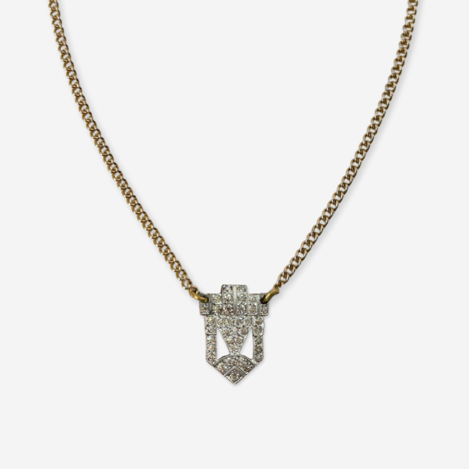 Necklace with a diamond pendant on a white background