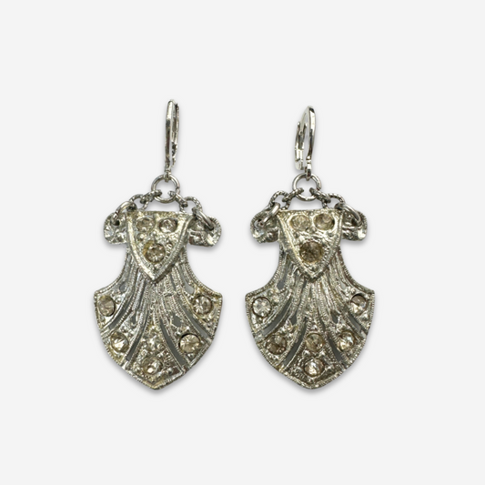 Vintage Art Deco silver and clear rhinestone earrings