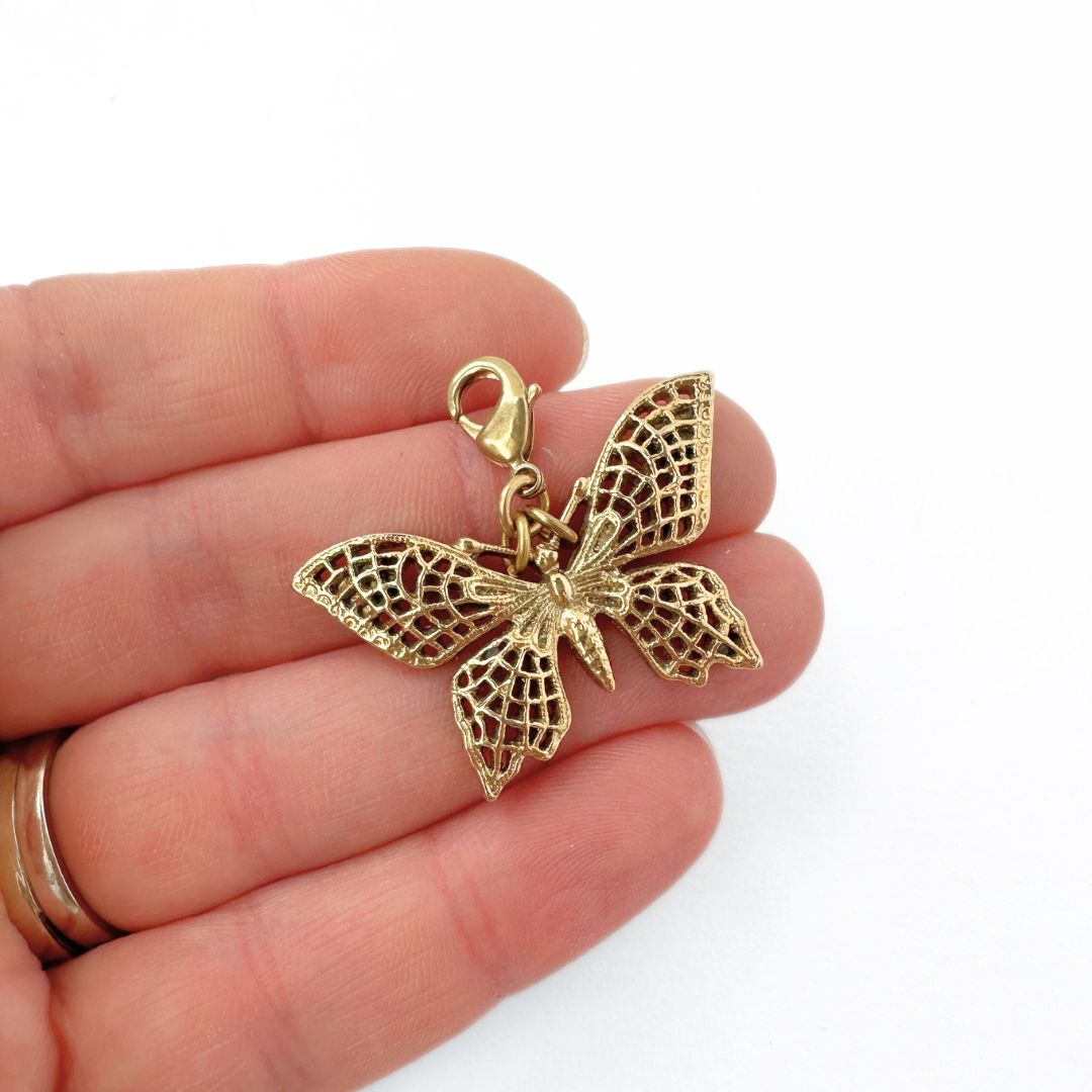 Refashioned Vintage gold tone large butterfly charm