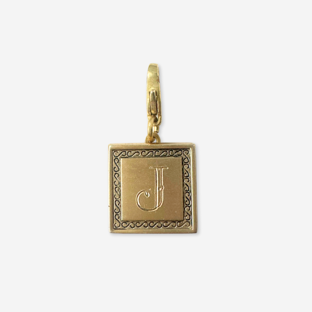 Vintage gold tone letter "J" square cufflink charm