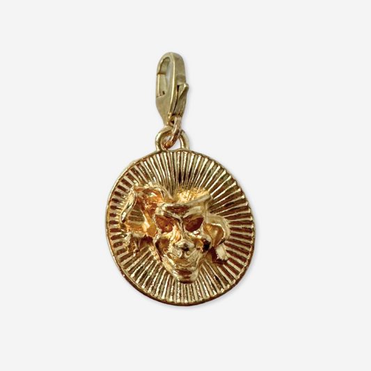 Vintage gold circular comedy and tragedy mask charm pendant