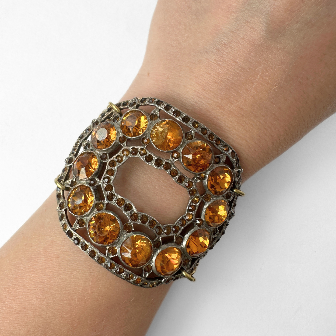 Refashioned Antique Orange Topaz Rhinestone Shoe Buckle bracelet