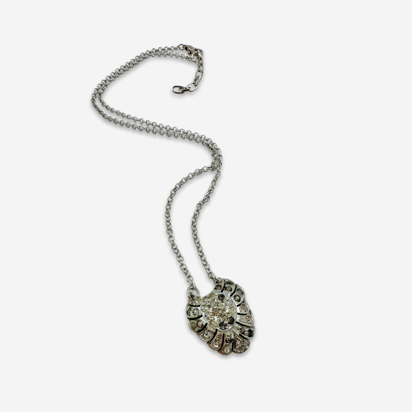 Small clear vintage rhinestone deco pendant on silver chain: choice