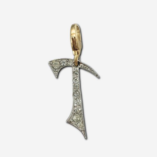 Vintage large clear rhinestone letter "T" charm