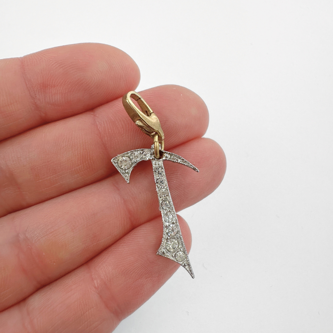 Vintage large clear rhinestone letter "T" charm