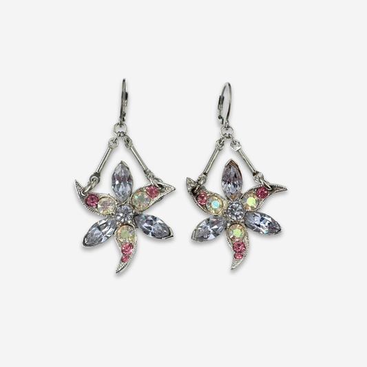 Refashioned vintage pink and lavender rhinestone flower earrings