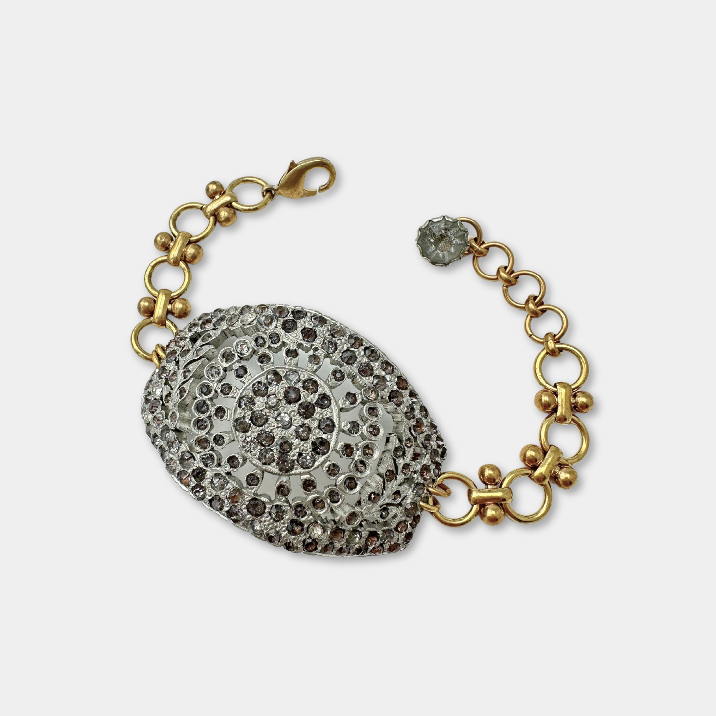 Refashioned Antique oblong Rhinestone shoe Buckle bracelet with brass chain