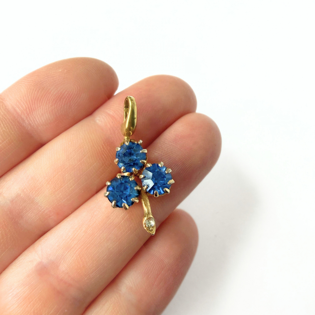 Refashioned Vintage Small Blue Rhinestone Clover Charm
