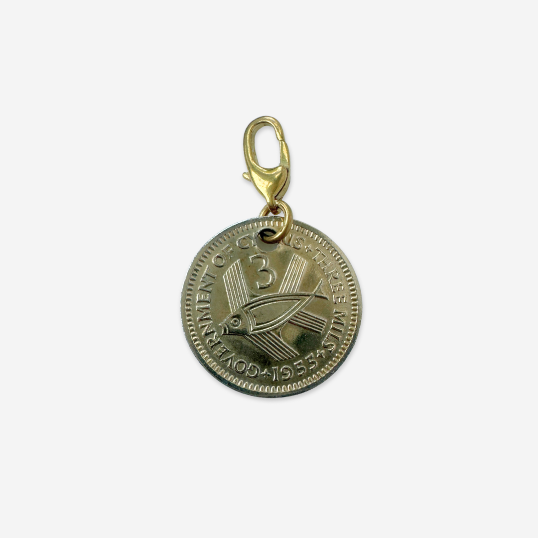 Vintage muted gold tone 1955 Queen Elizabeth coin charm