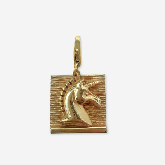 Vintage gold plated square unicorn charm