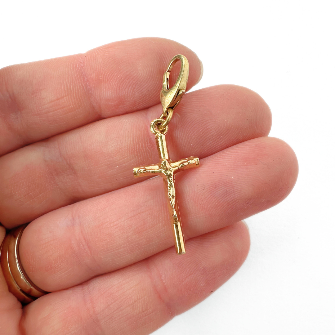 Vintage small gold plated crucifix cross charm