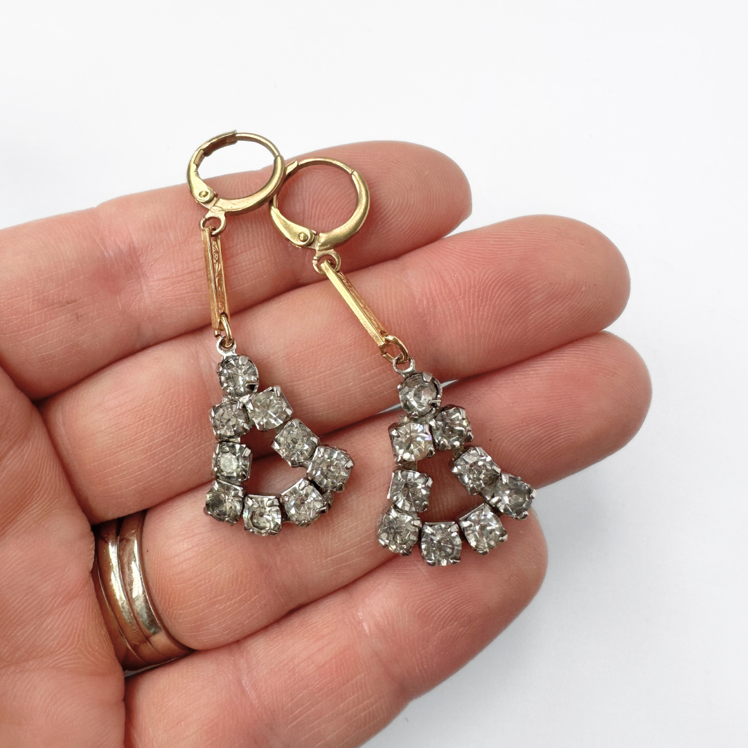 Refashioned vintage clear rhinestone drops with gold bar links