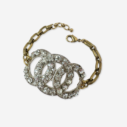 Repurposed vintage Austrian rhinestone intertwining rings bracelet