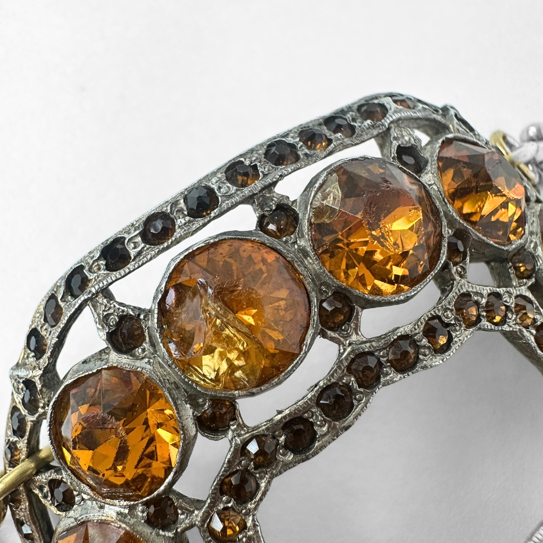 Refashioned Antique Orange Topaz Rhinestone Shoe Buckle bracelet