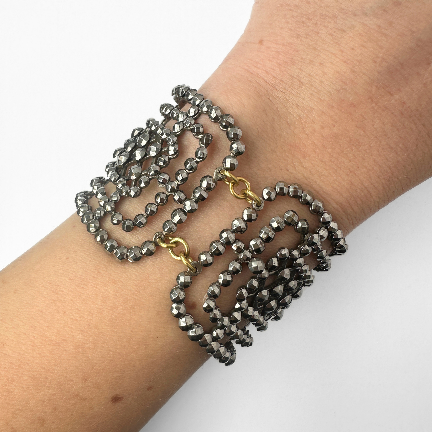 Repurposed Vintage French steel cut double shoe buckle cuff bracelet