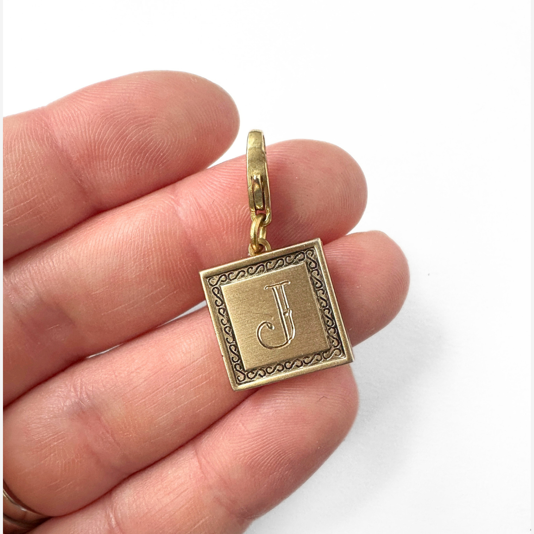Vintage gold tone letter "J" square cufflink charm