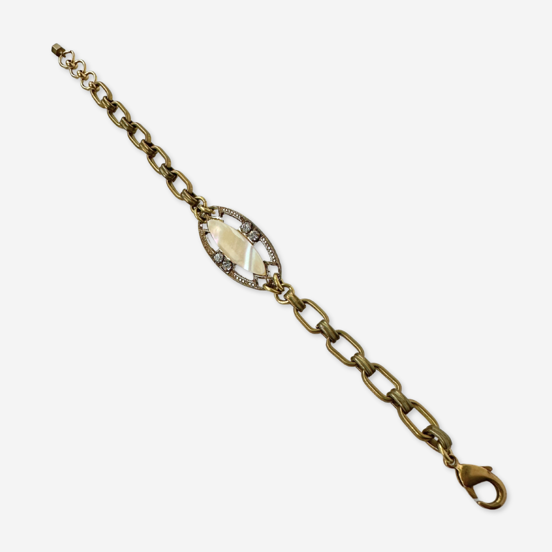 Repurposed vintage mother of pearl and rhinestone link bracelet