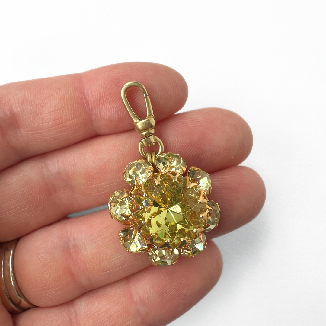 Vintage jonquil rhinestone circular button charm