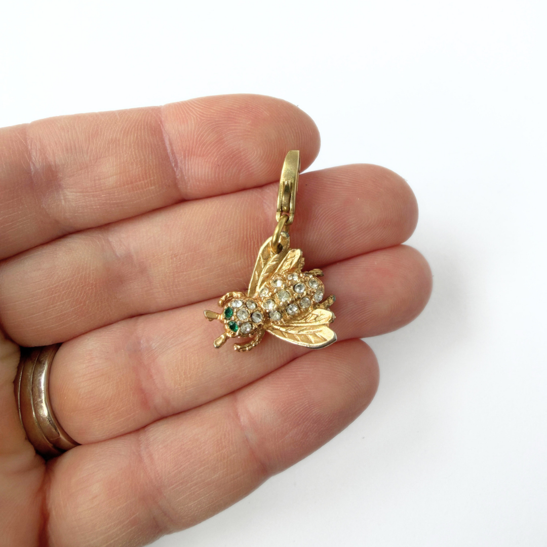 Refashione vintage gold and rhinestone bee charm