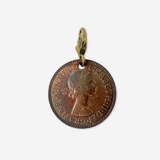 Vintage bronze 1963 Queen Elizabeth half penny coin charm