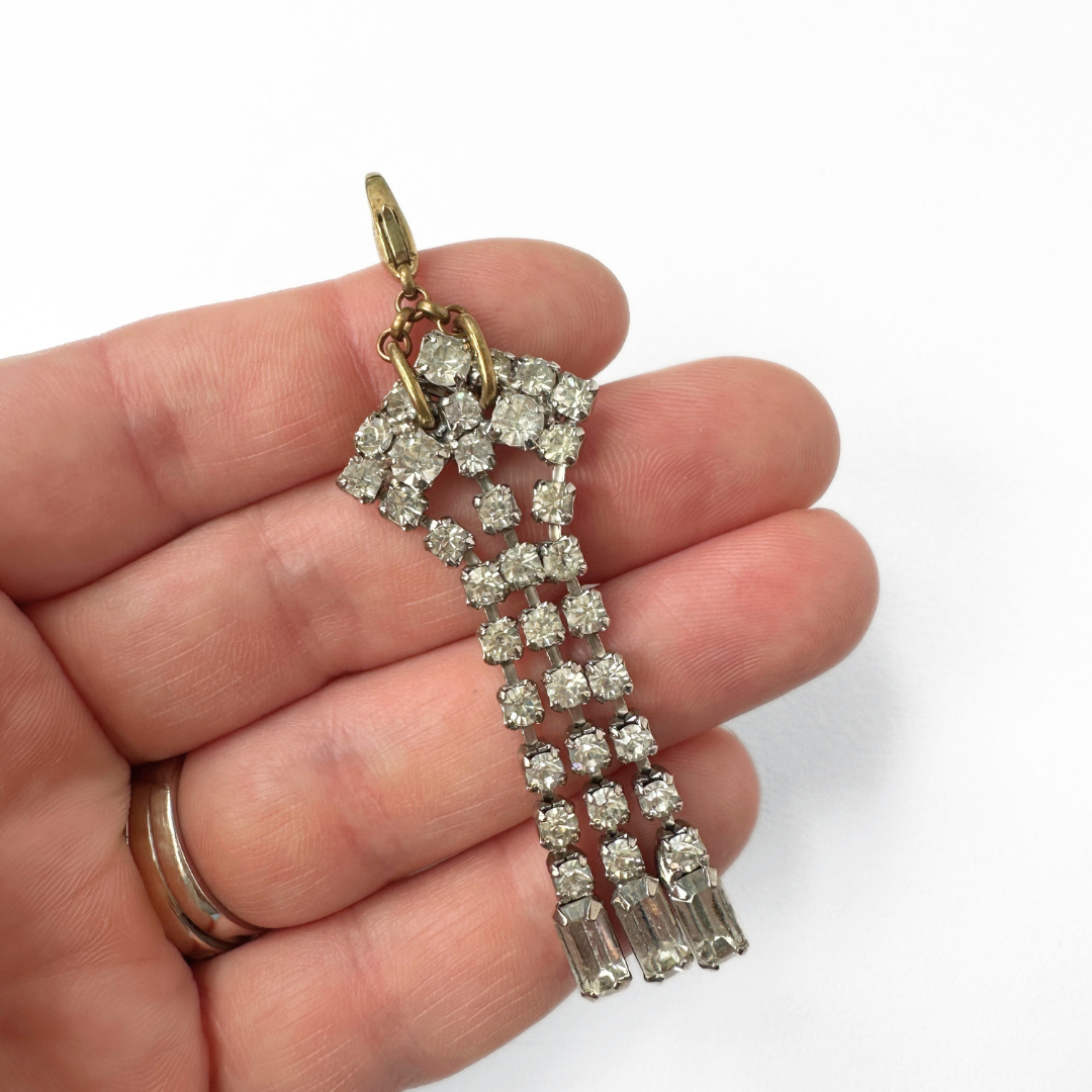 Vintage clear rhinestone tassel charm