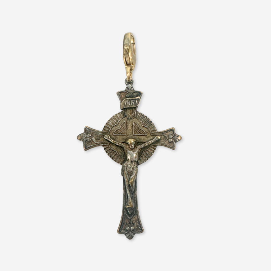 Vintage aged silver crucifix cross charm pendant