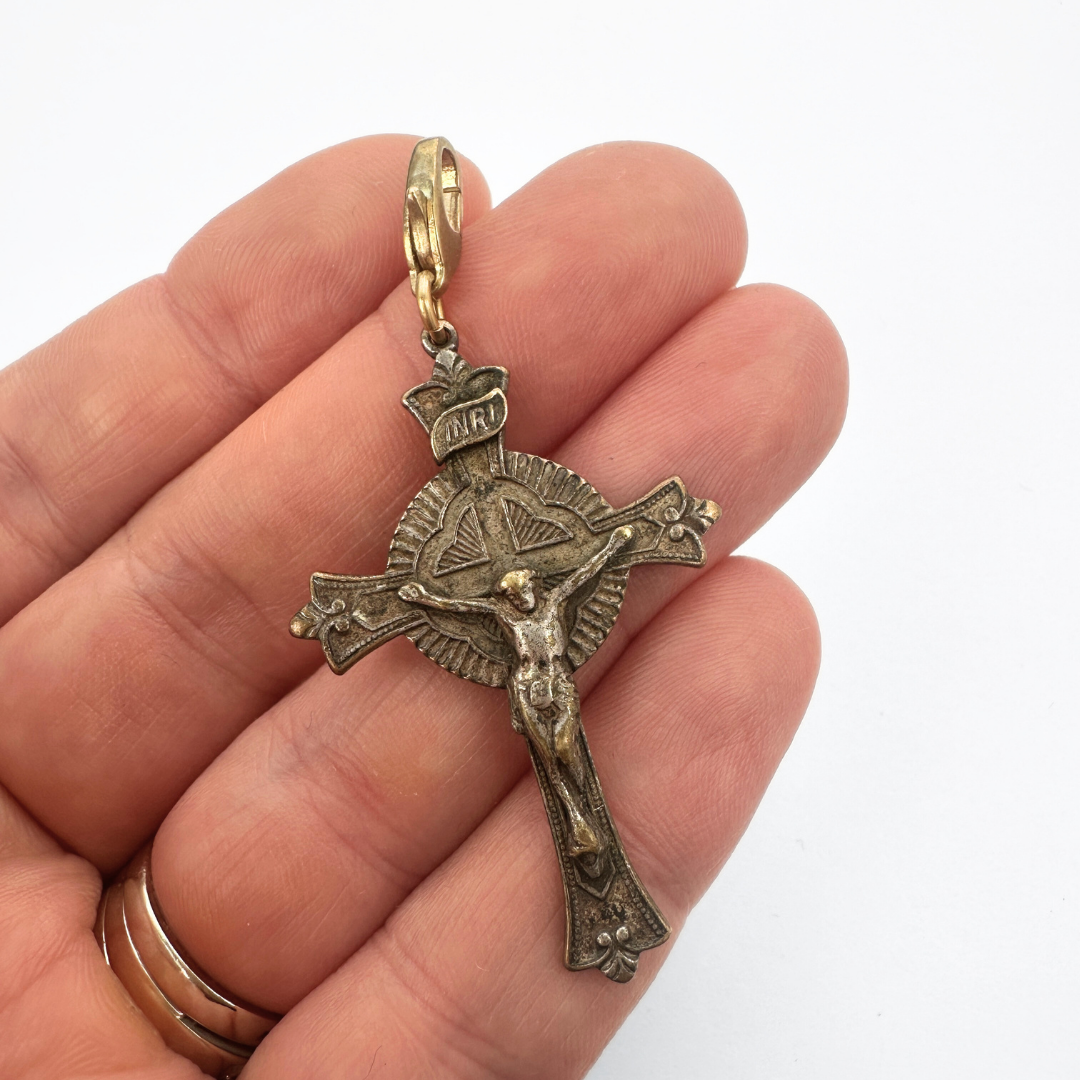 Vintage aged silver crucifix cross charm pendant