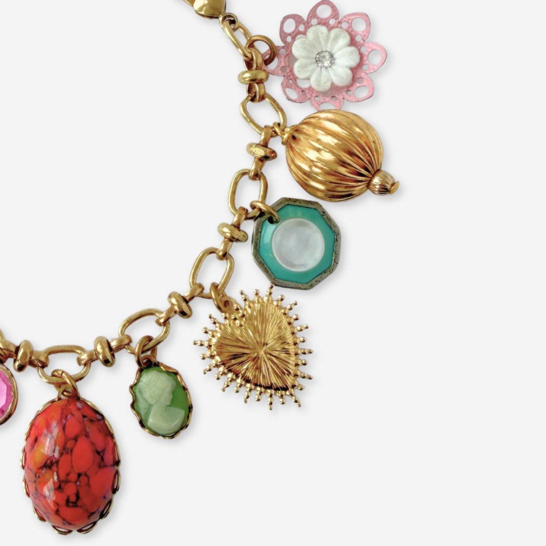 Multicolor repurposed vintage mixed charm bracelet