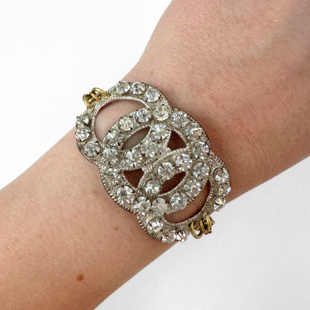 Repurposed vintage Austrian rhinestone intertwining rings bracelet