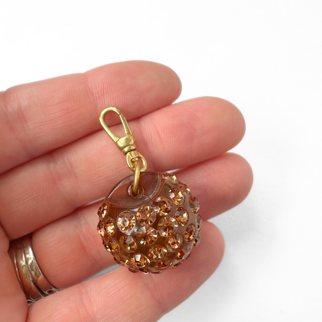 Vintage brown rhinestone spherical button charm