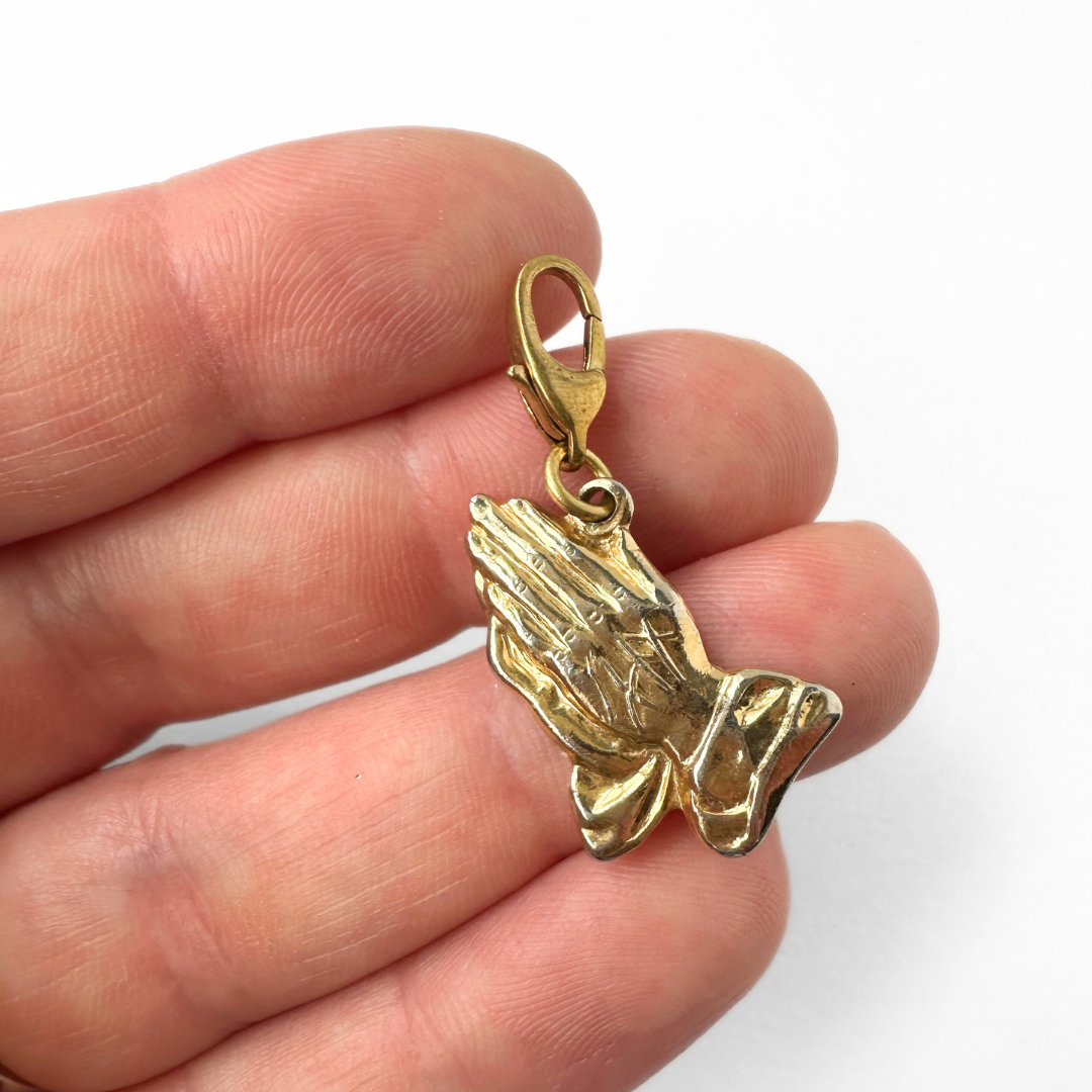 Vintage gold tone miraculous medal charm with brass swivel clasp