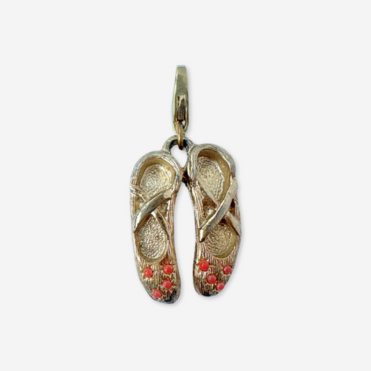 Vintage muted gold ballet slippers charm with coral stones