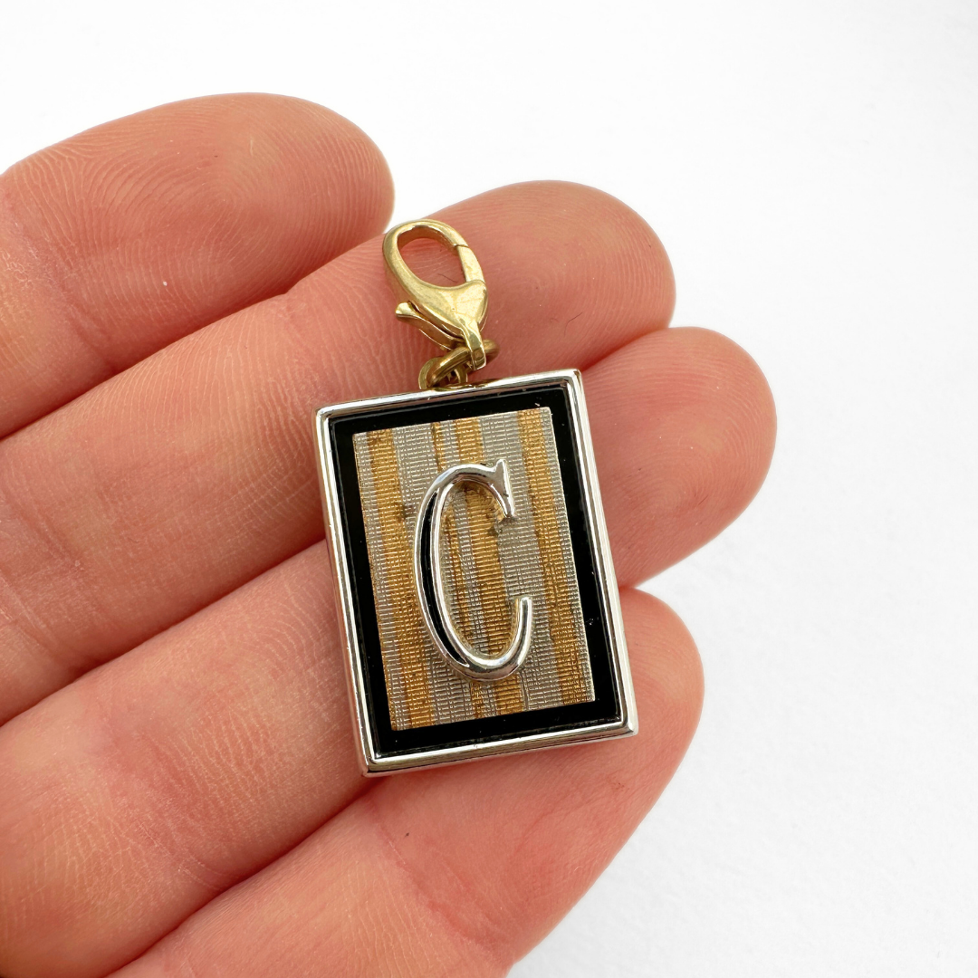 Vintage rectangular letter "C" striped cufflink charm