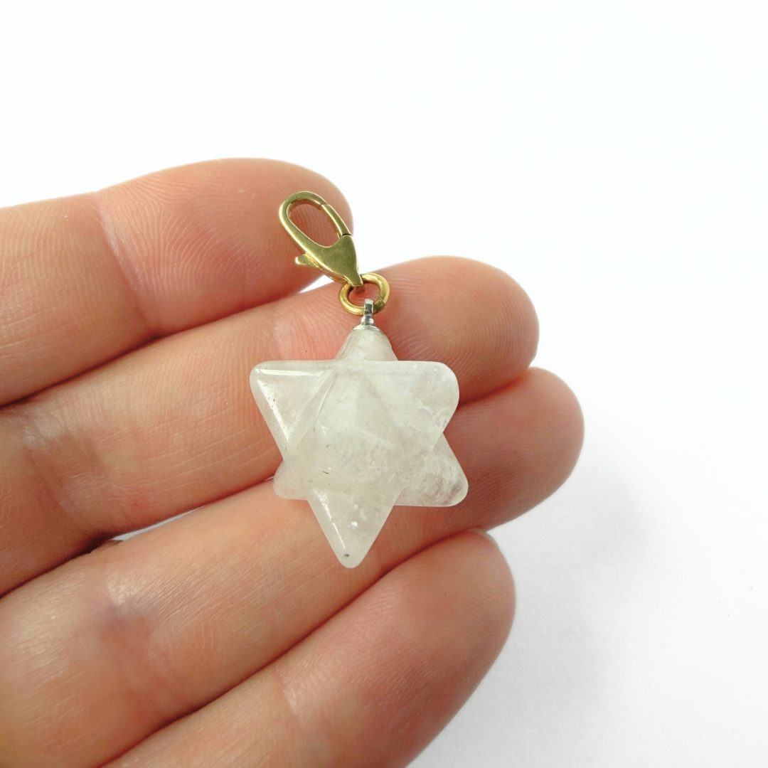 Vintage white quartz Merkaba star stone charm