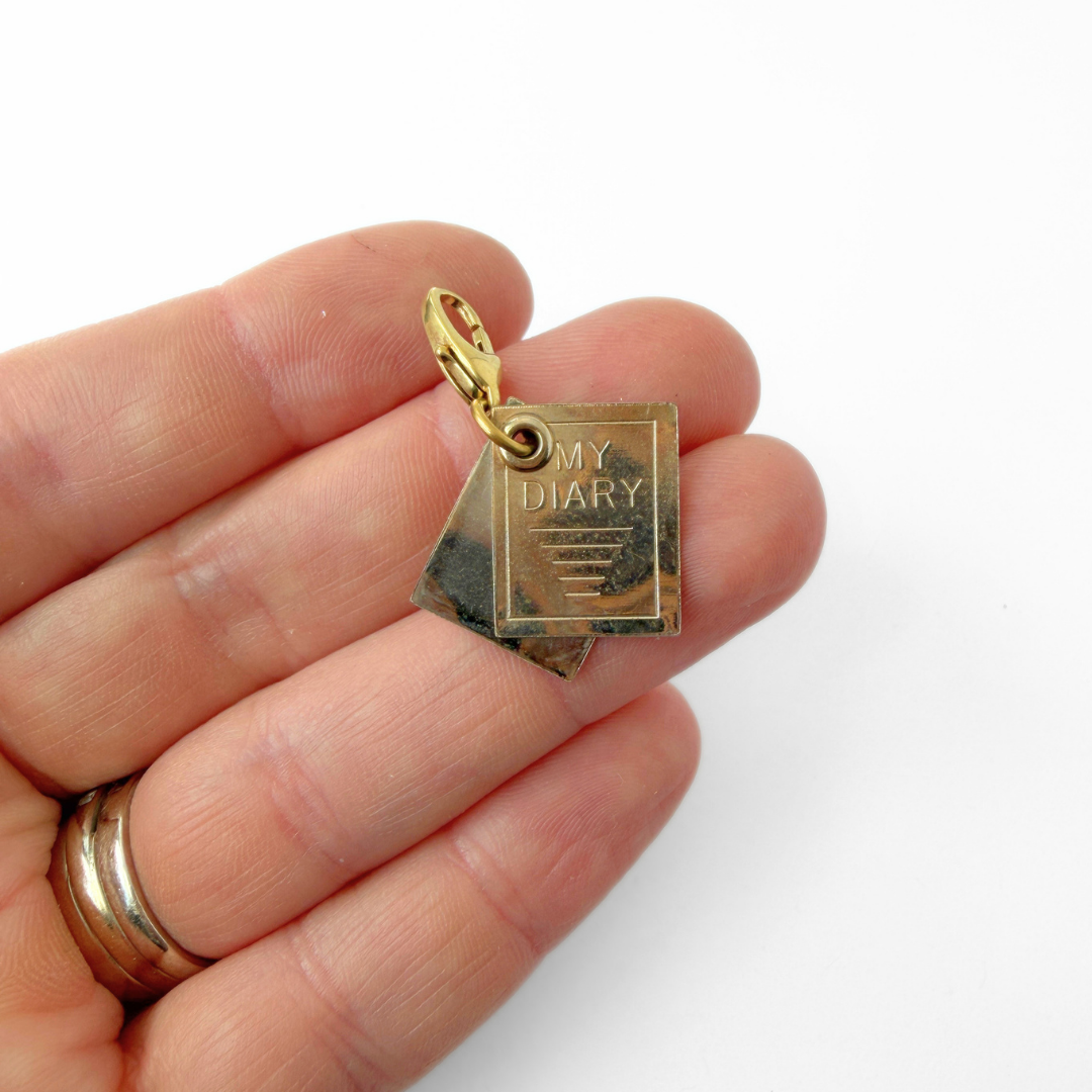 Vintage muted gold movable "My Diary" charm