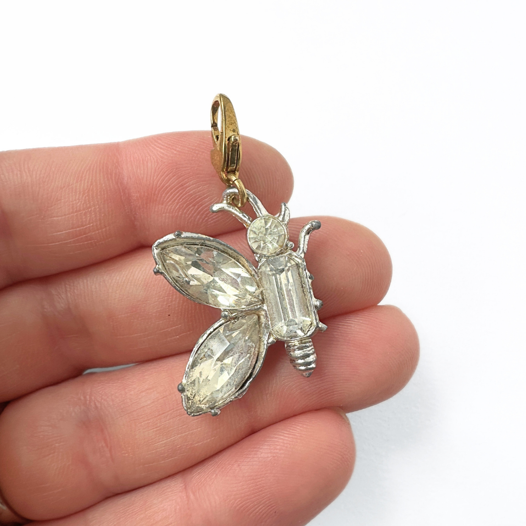 Vintage clear rhinestone butterfly charm