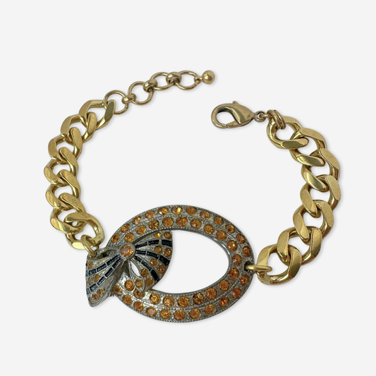 Refashioned vintage topaz rhinestone oval bow buckle bracelet
