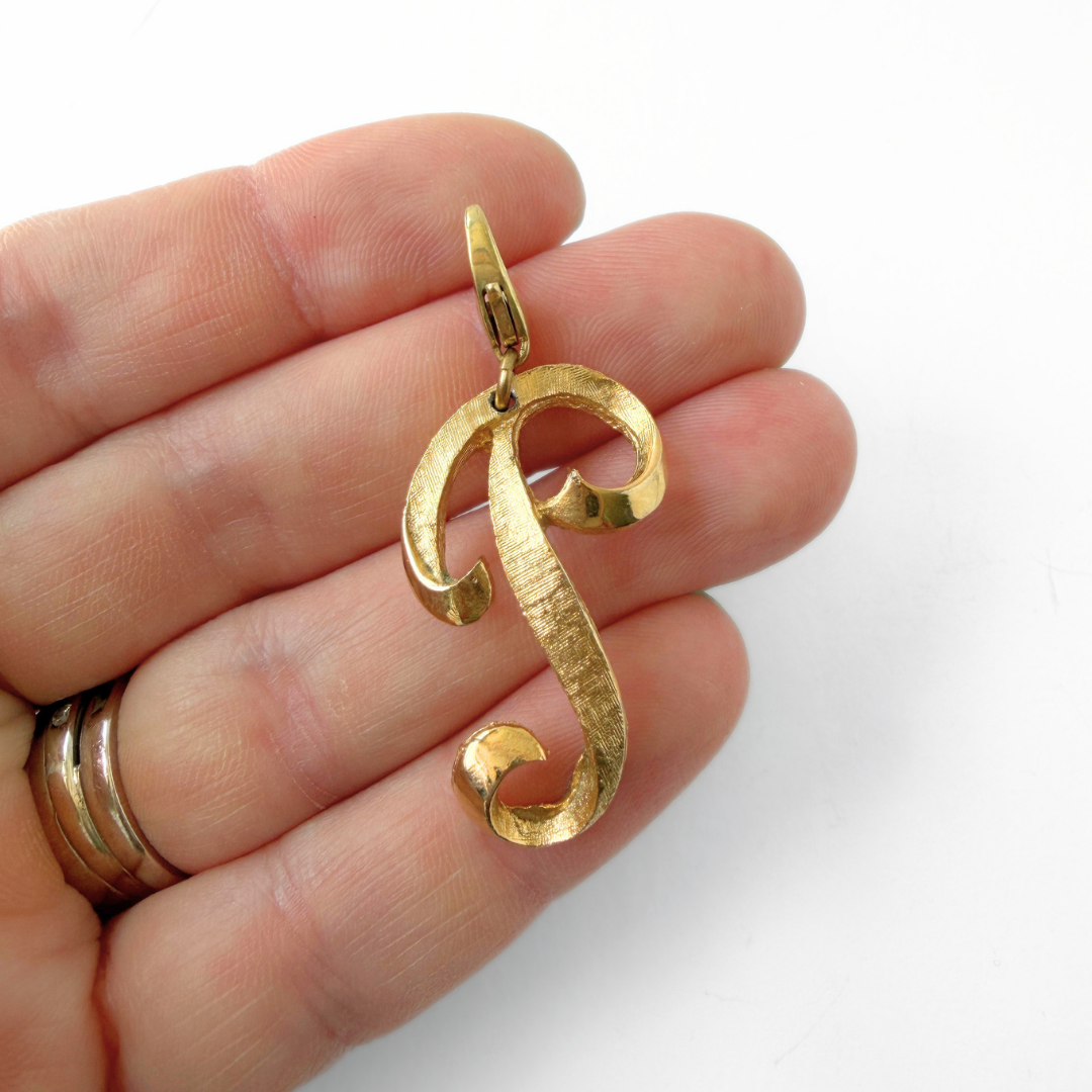 Large vintage matte gold "P" monogram charm