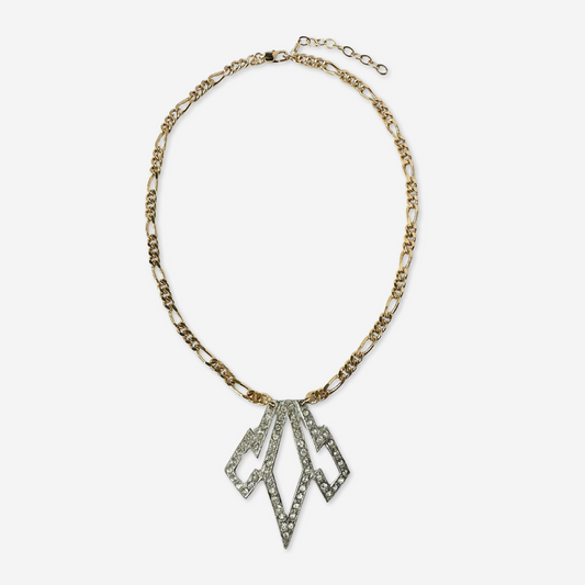 Refashioned vintage clear rhinestone geometric deco pendant necklace
