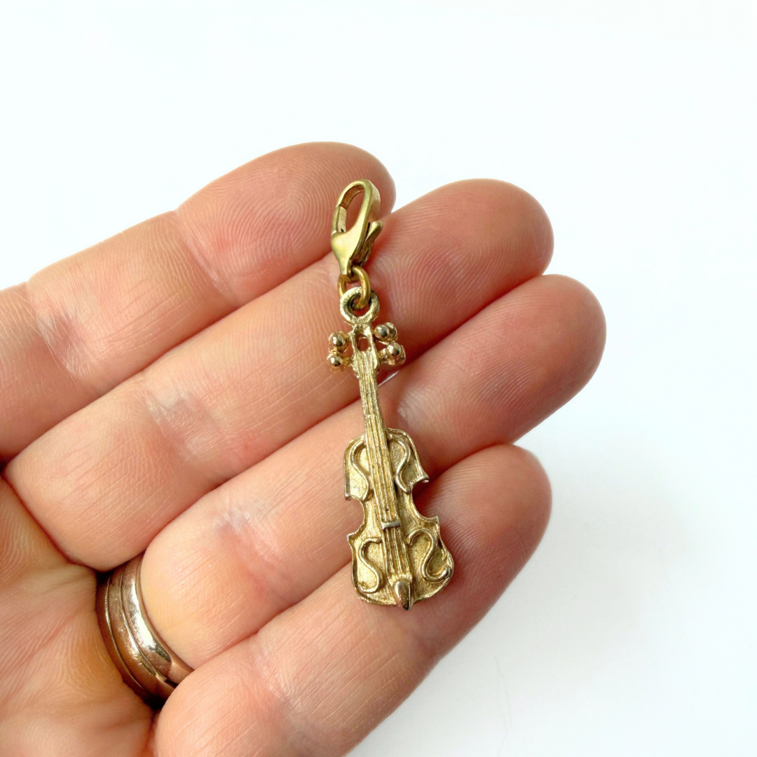 Vintage muted gold violin charm pendant
