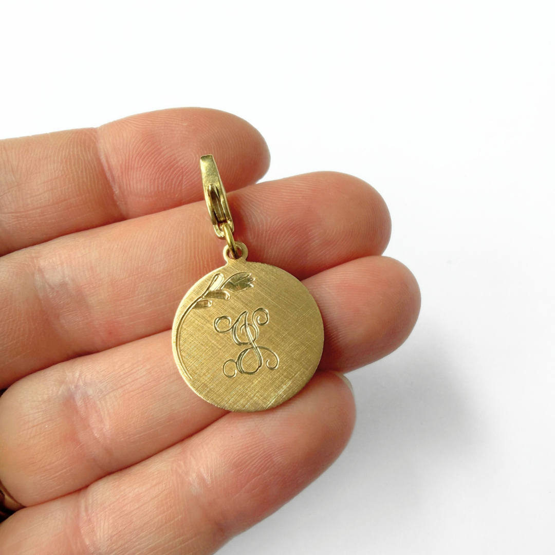 Vintage gold plated circular letter "J" monogram charm