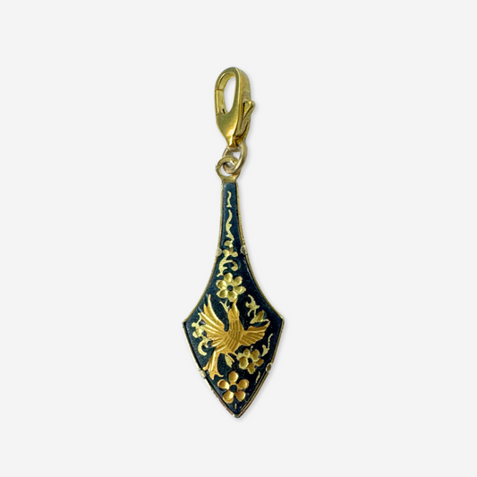 Vintage gold and black Damascene floral bird charm