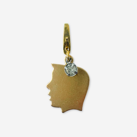 Brass boy silhouette charm with vintage clear rhinestone accent