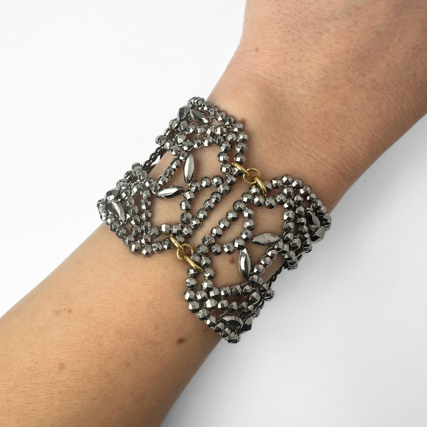 Repurposed Vintage French steel cut double shoe buckle cuff bracelet
