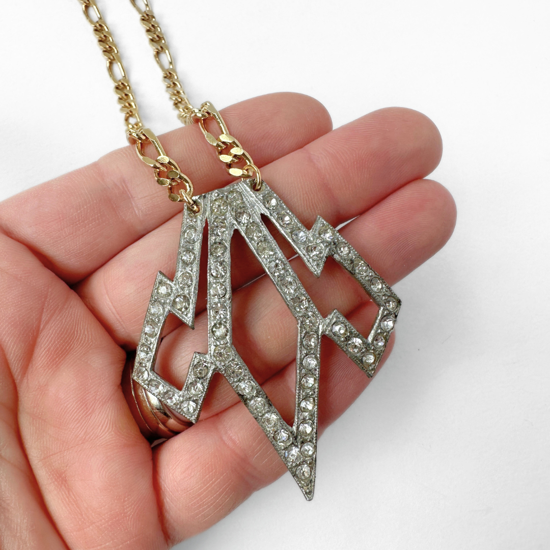 Refashioned vintage clear rhinestone geometric deco pendant necklace