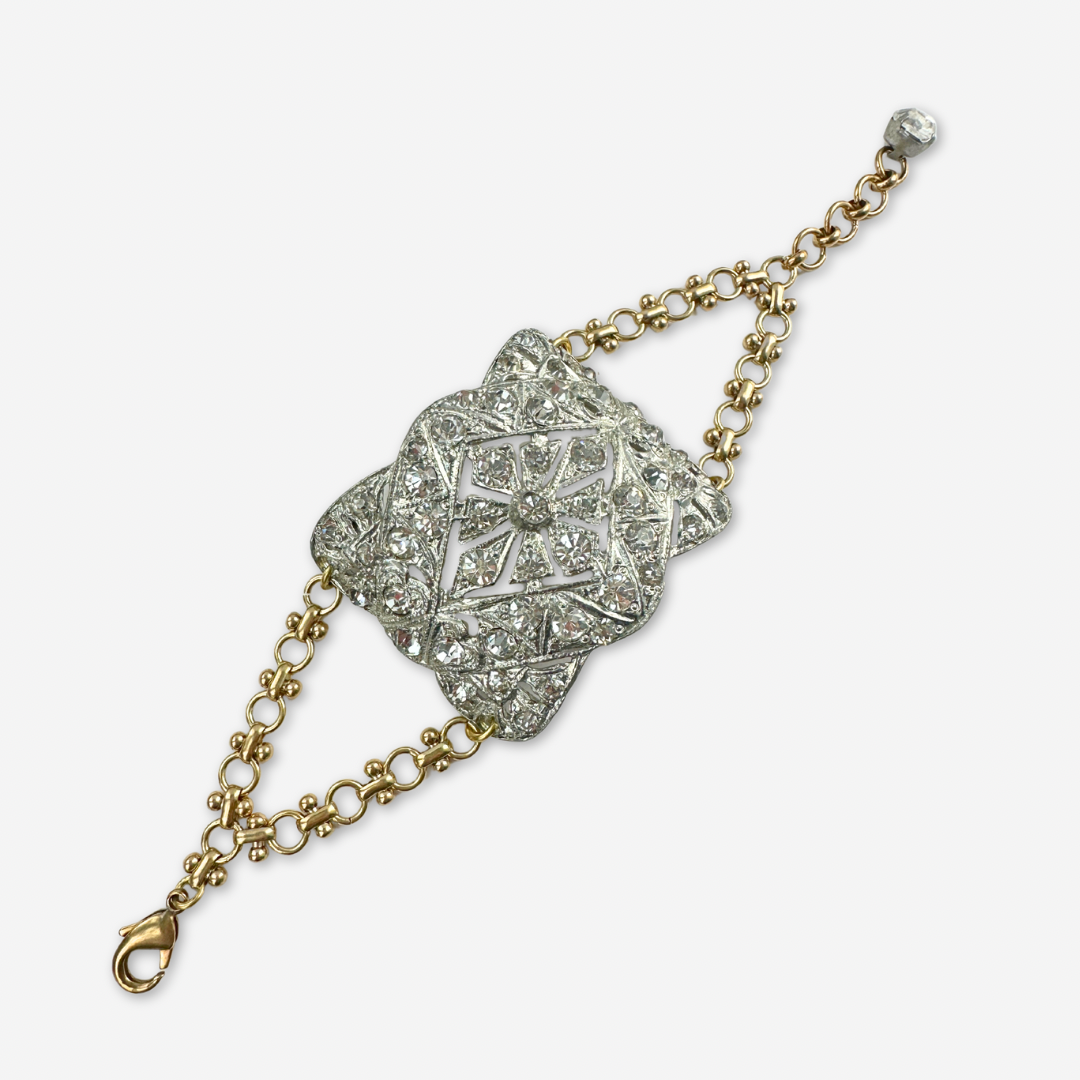 Refashioned Antique Rhinestone Shoe Buckle bracelet with brass chain
