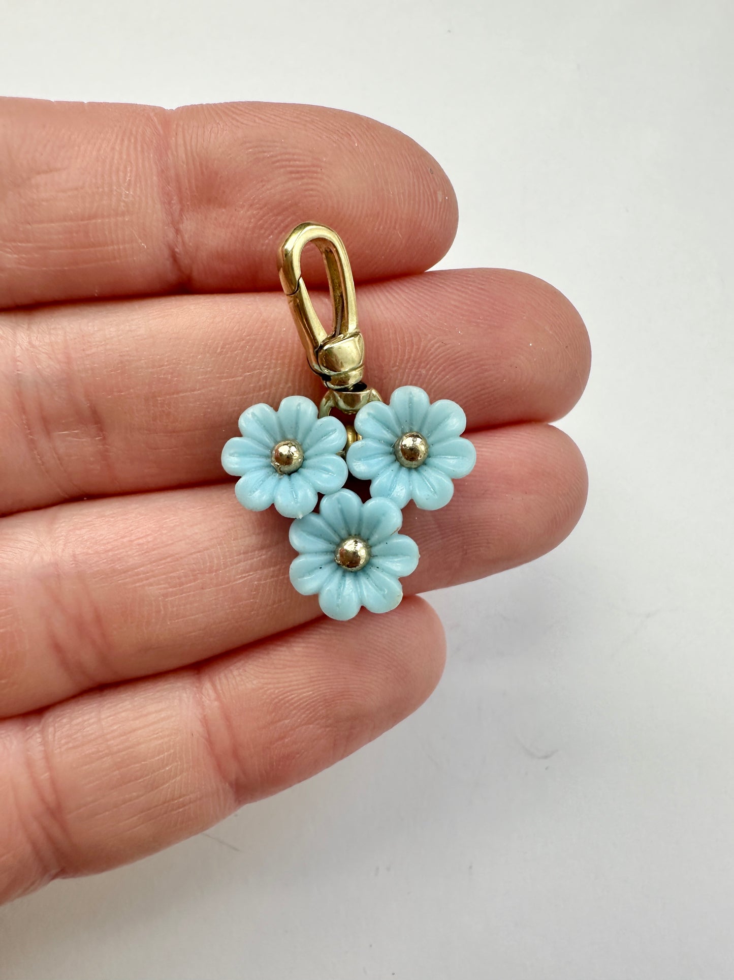 Vintage baby blue flower cluster charm with swivel clasp