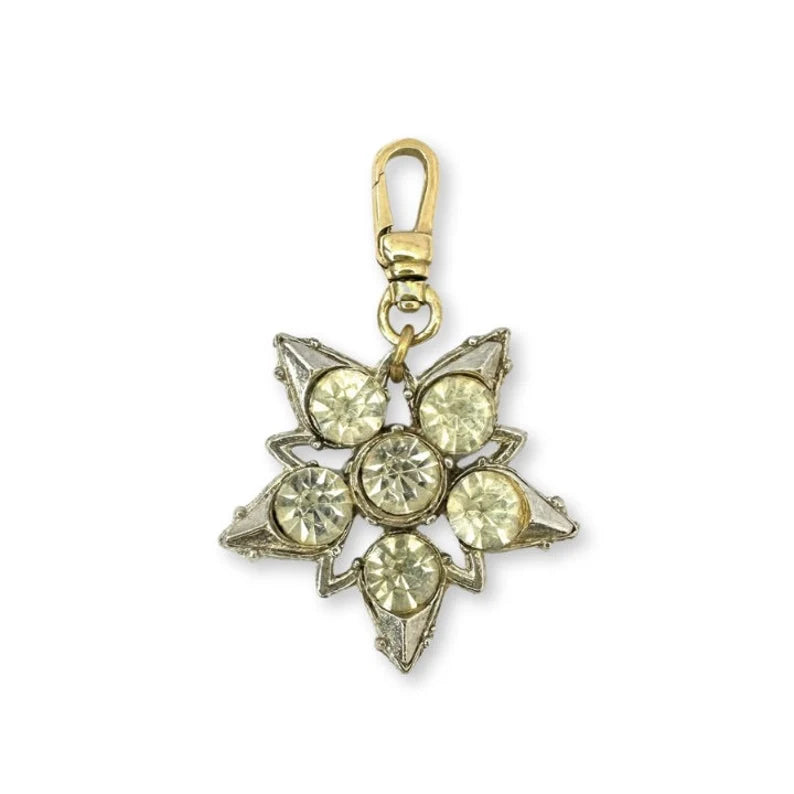 Vintage clear rhinestone star charm with raw brass swivel clasp