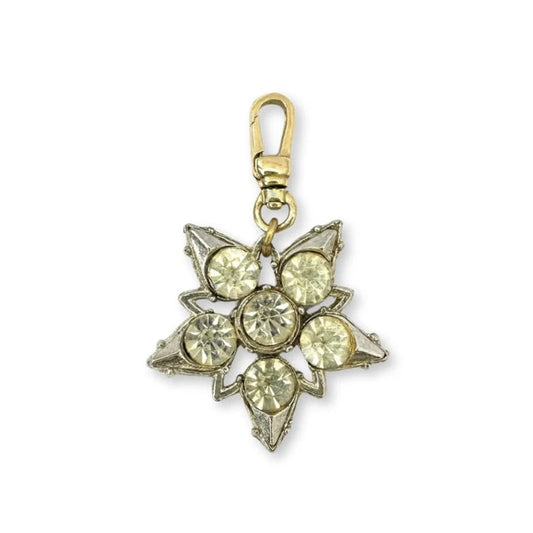 Vintage clear rhinestone star charm with raw brass swivel clasp