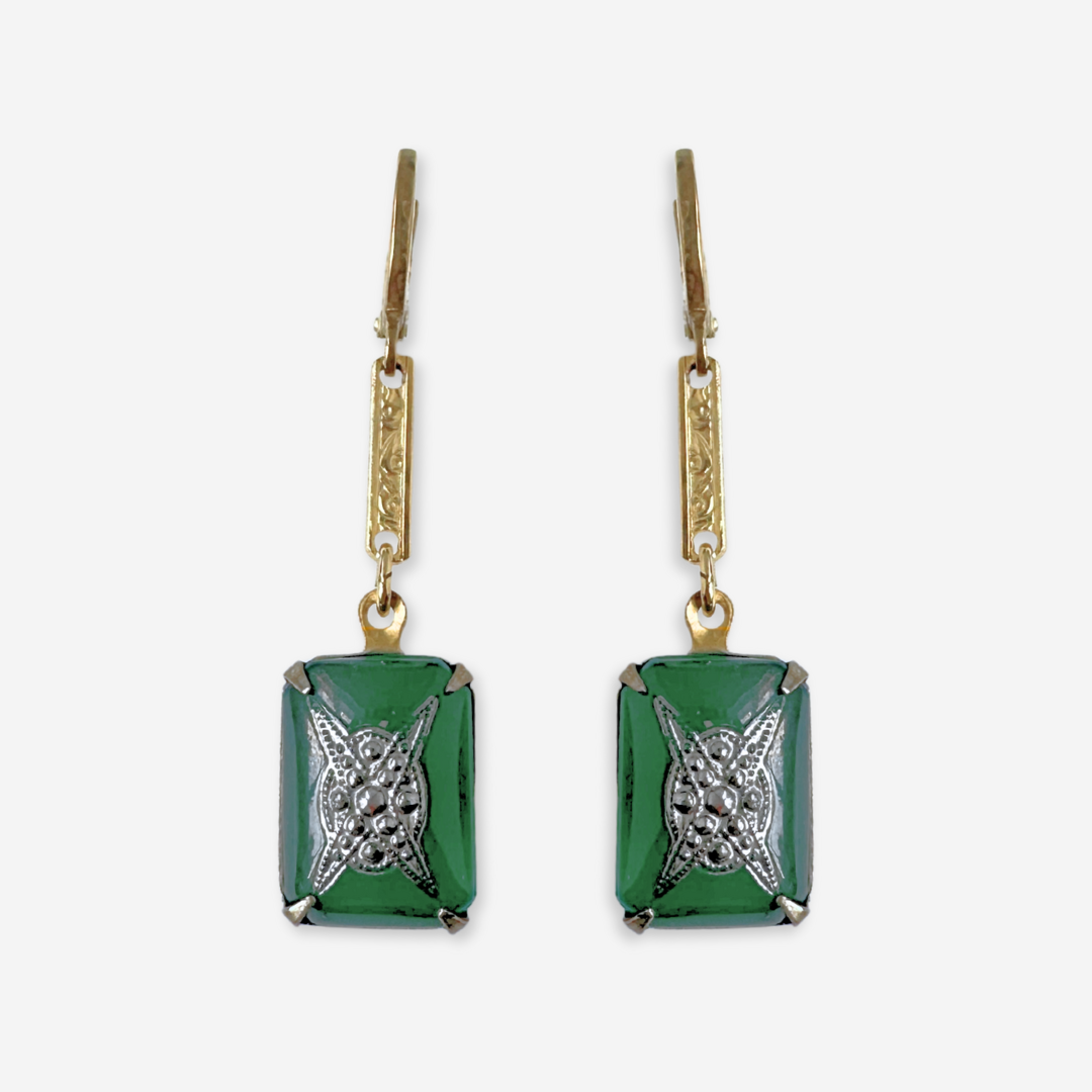 Refashioned vintage green and silver deco drop earrings